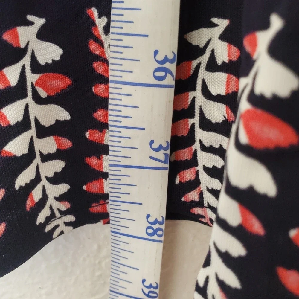 Tory Burch Navy Red Leaf Print V-Neck Long Sleeve Jersey Dress Small 51152494